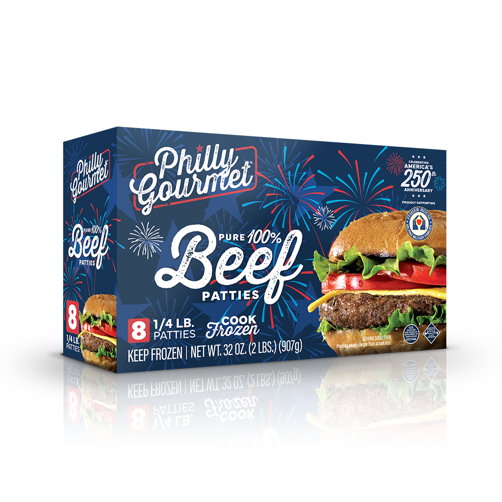 Philly Gourmet 100% Pure Beef Patties Commemorative America 250 Packaging